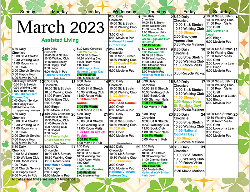 March 2023 Assisted Living Activities